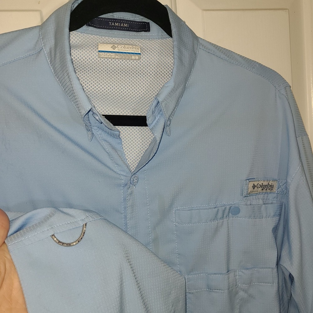 COLUMBIA Men's PFG Omni Shade L/S Vented Fishing/Hiking Shirt Med Sky Blue